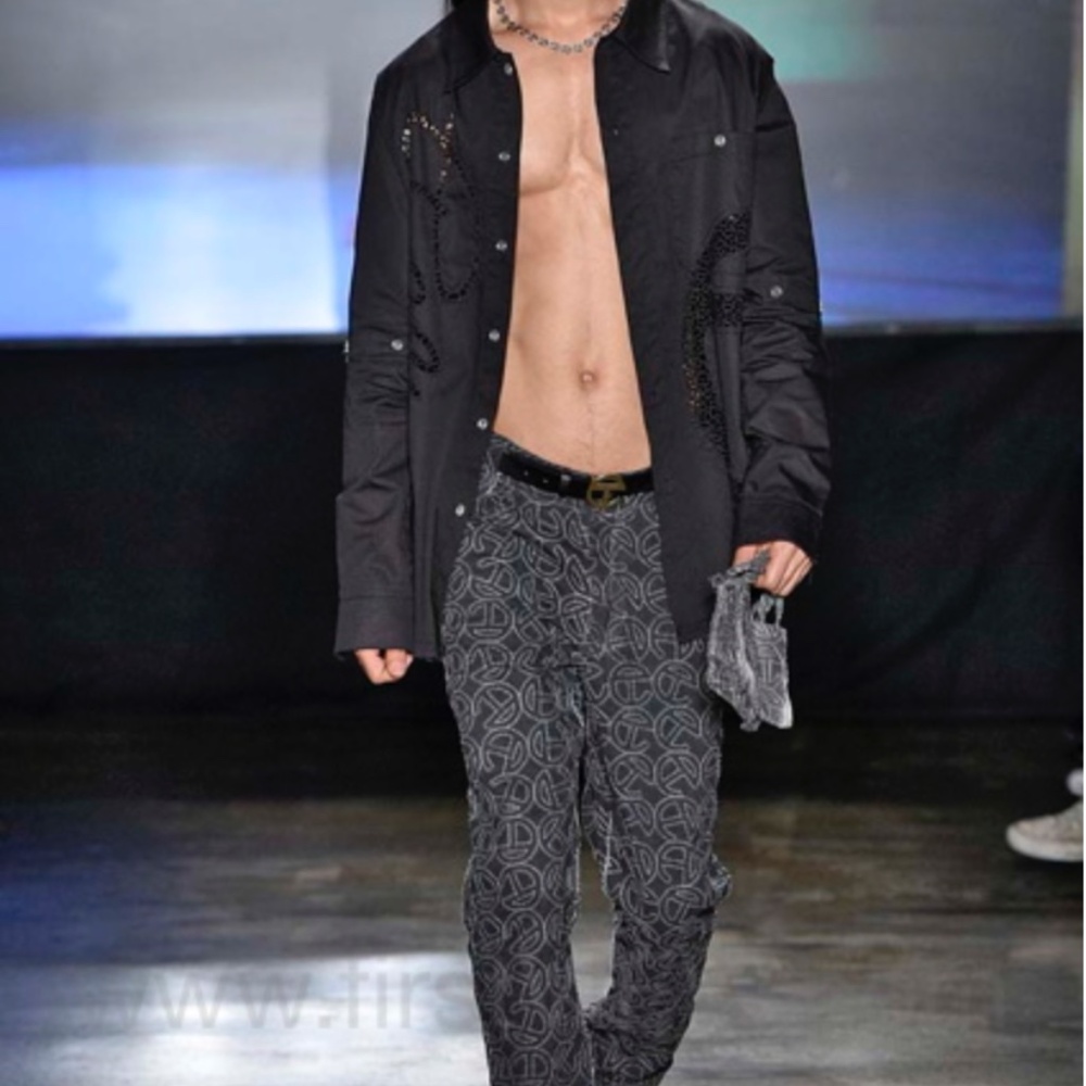 (MSRP: $310) Telfar Unisex S/S 2016 Embroidered Monogram Denim Pants